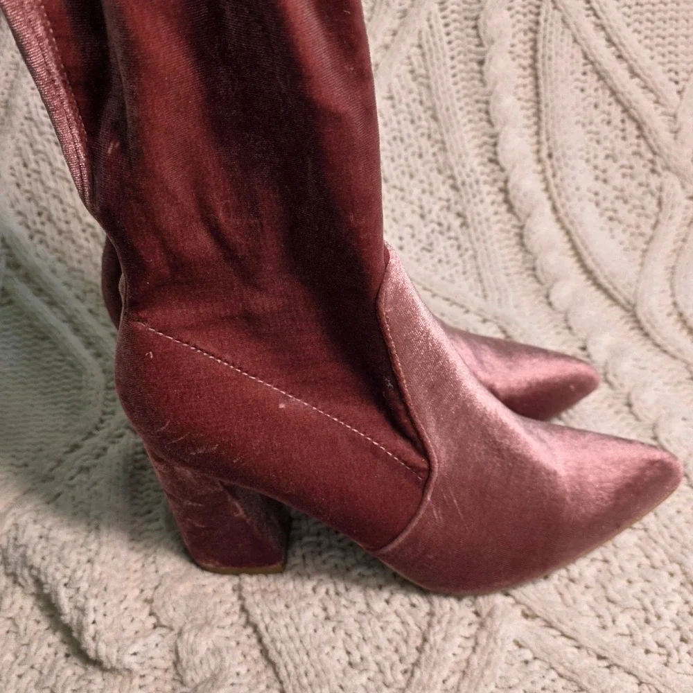 Yoki Bridget Crushed Velvet Over The Knee Boots Pink Pointed Toe Women 7.5